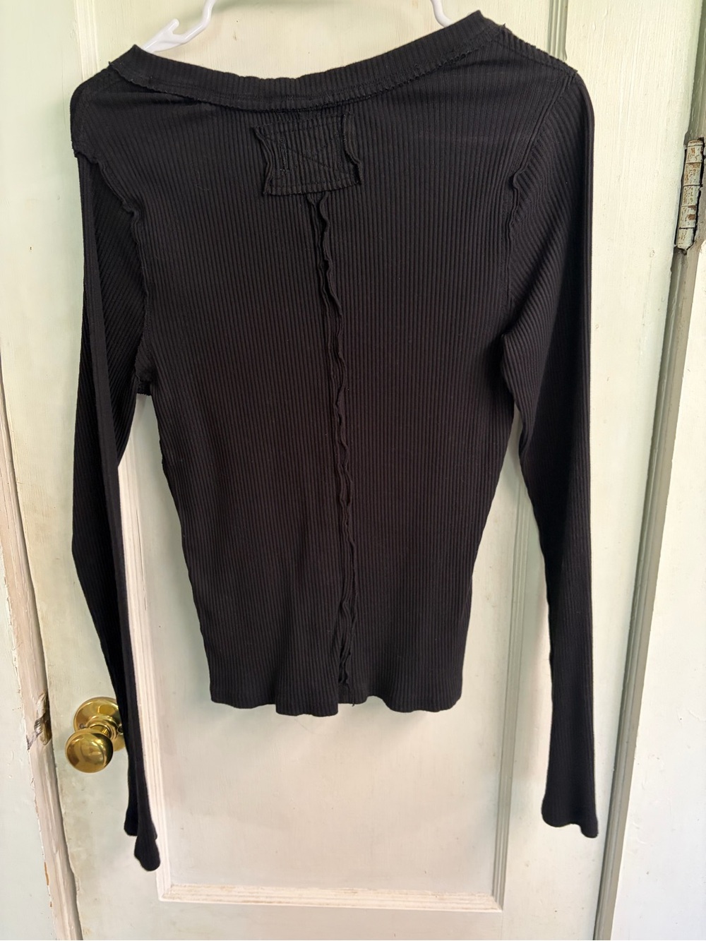 We The Free Black Ribbed Button-Up Long Sleeve Top - Picture 2 of 3
